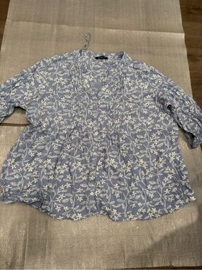 [US20/PTP26’]Bonmarche Light Blue Floral Button-Front Viscose Blouse